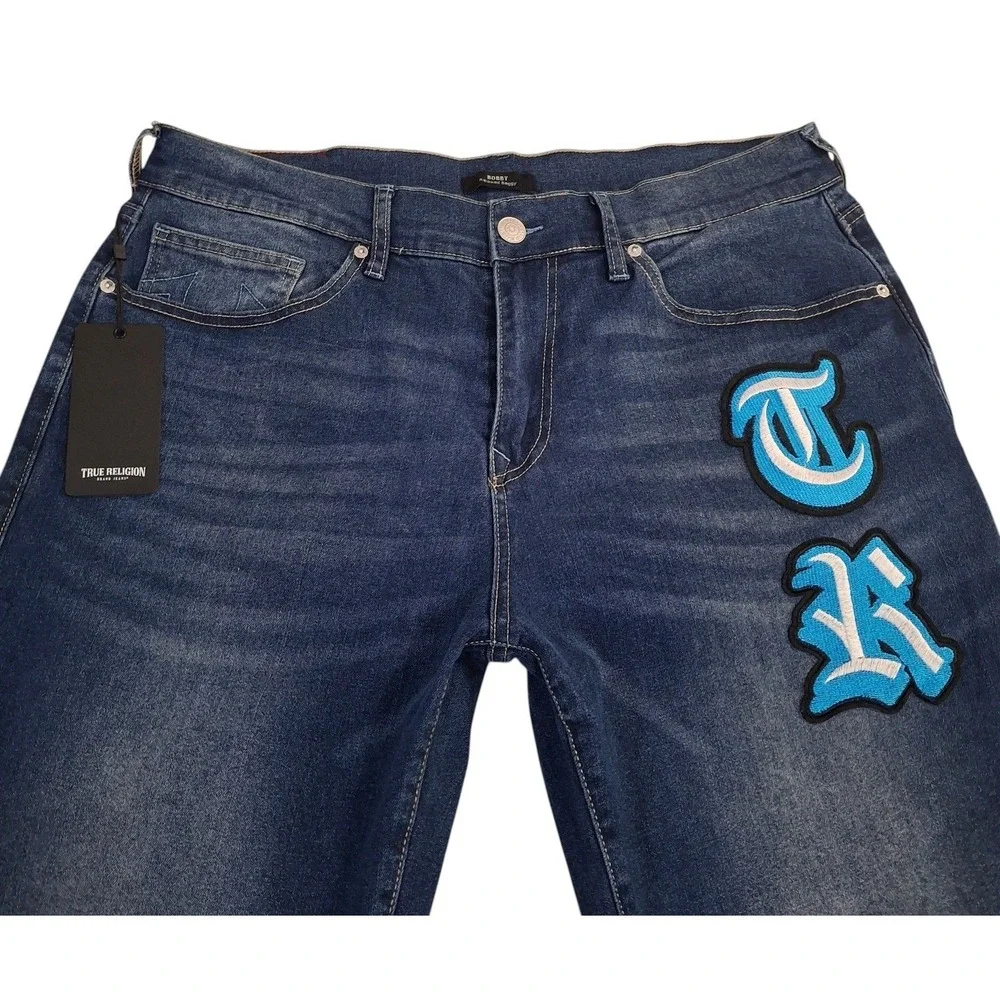 True Religion Bobby Relaxed Baggy Jeans Men's 34* Medium Blaze Wash Blue Denim